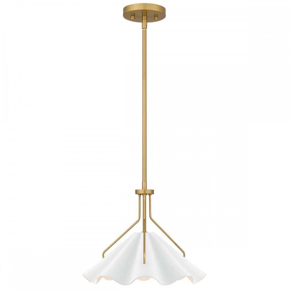 Quoizel QZ-MEJIA-1P-S-AB Mejia 1 Light Pendant Aged Brass, Textured White Steel Shade