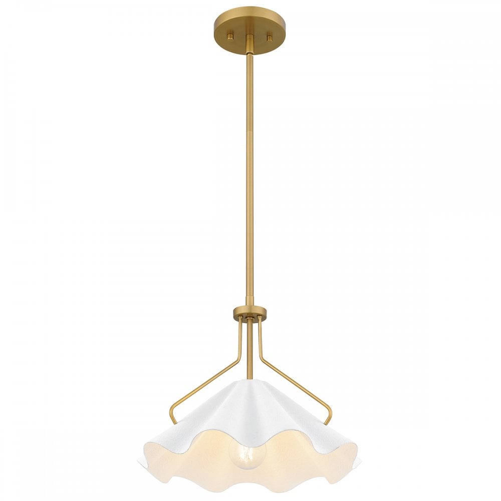 Quoizel QZ-MEJIA-1P-S-AB Mejia 1 Light Pendant Aged Brass, Textured White Steel Shade