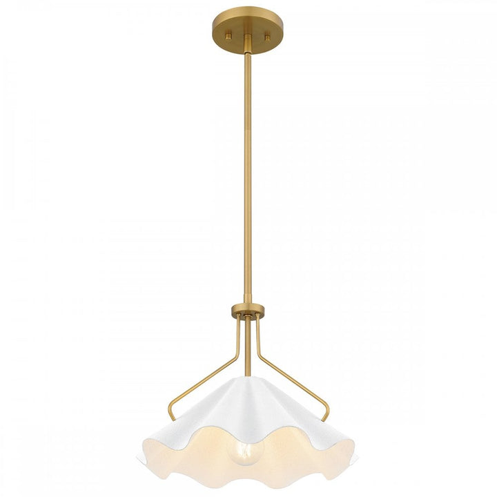 Quoizel QZ-MEJIA-1P-S-AB Mejia 1 Light Pendant Aged Brass, Textured White Steel Shade