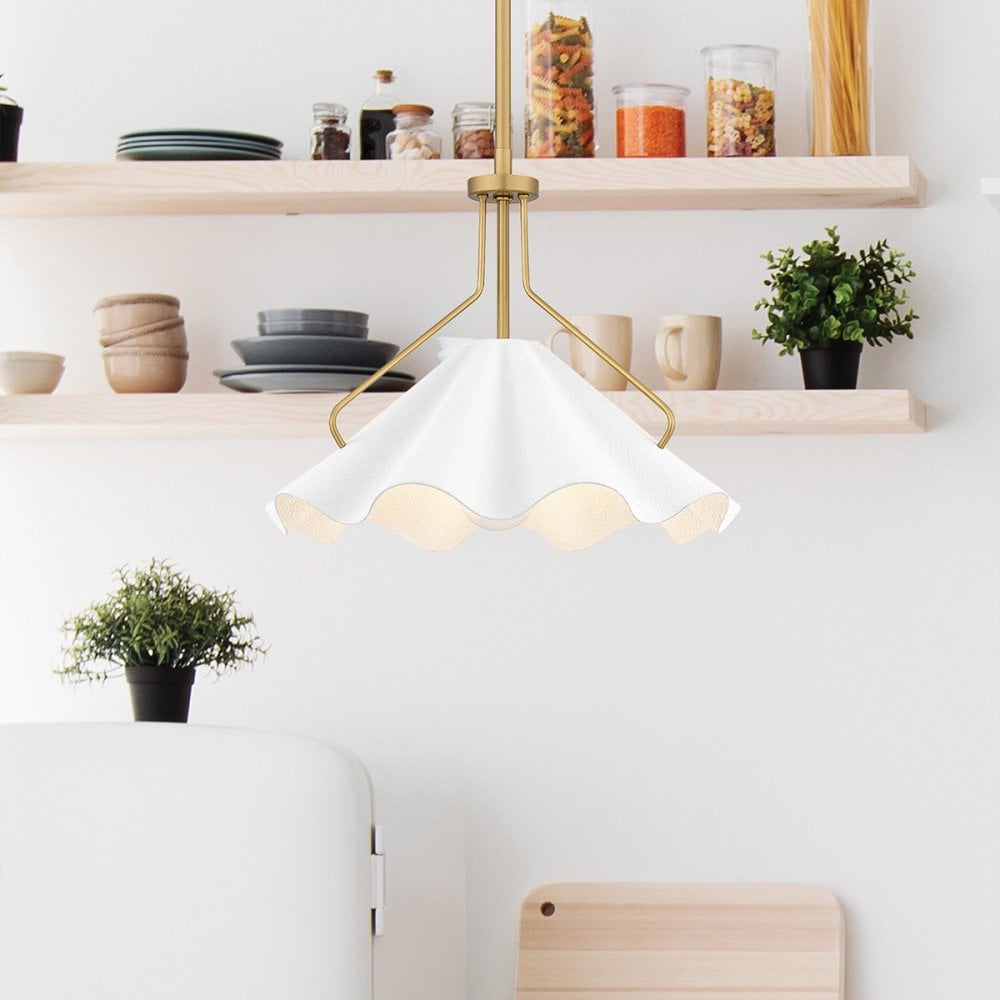 Quoizel QZ-MEJIA-1P-S-AB Mejia 1 Light Pendant Aged Brass, Textured White Steel Shade