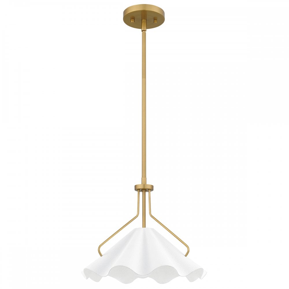 Quoizel QZ-MEJIA-1P-S-AB Mejia 1 Light Pendant Aged Brass, Textured White Steel Shade