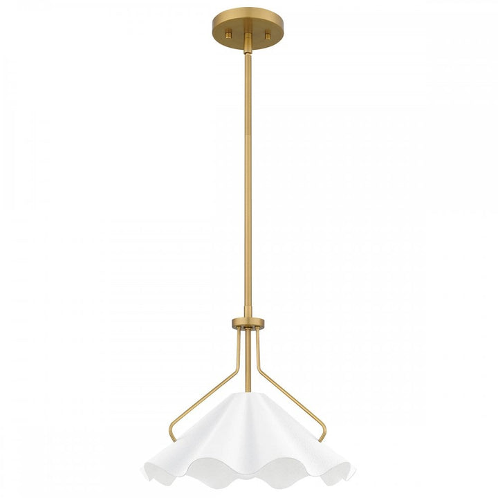 Quoizel QZ-MEJIA-1P-S-AB Mejia 1 Light Pendant Aged Brass, Textured White Steel Shade