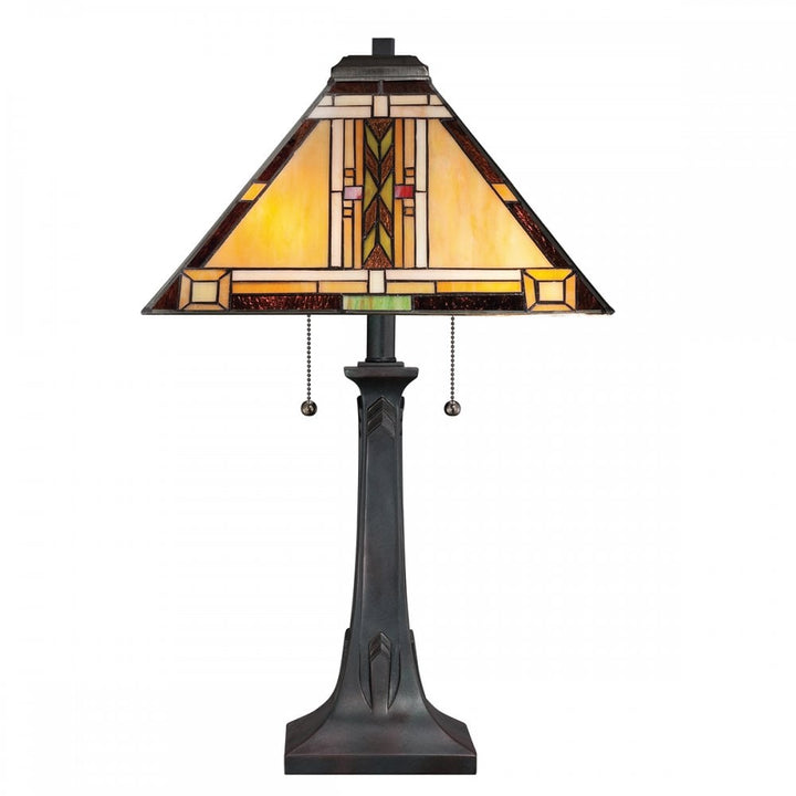 Quoizel QZ-NAVAJO-TL-VB Navajo 2 Light Table Lamp Bronze with Art Glass Shade