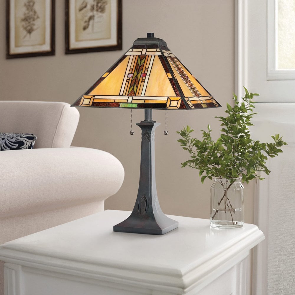 Quoizel QZ-NAVAJO-TL-VB Navajo 2 Light Table Lamp Bronze with Art Glass Shade