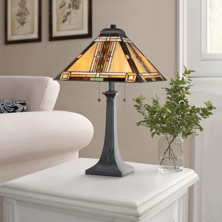 Quoizel QZ-NAVAJO-TL-VB Navajo 2 Light Table Lamp Bronze with Art Glass Shade