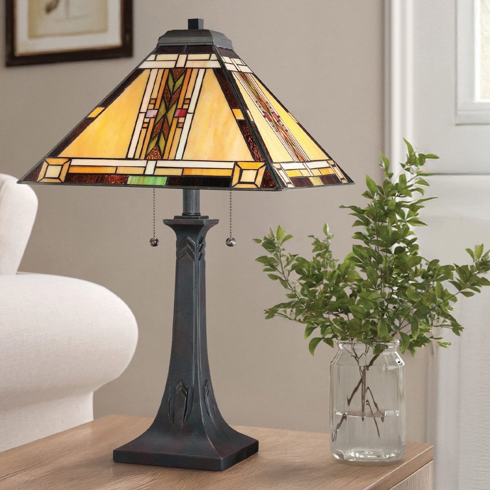 Quoizel QZ-NAVAJO-TL-VB Navajo 2 Light Table Lamp Bronze with Art Glass Shade