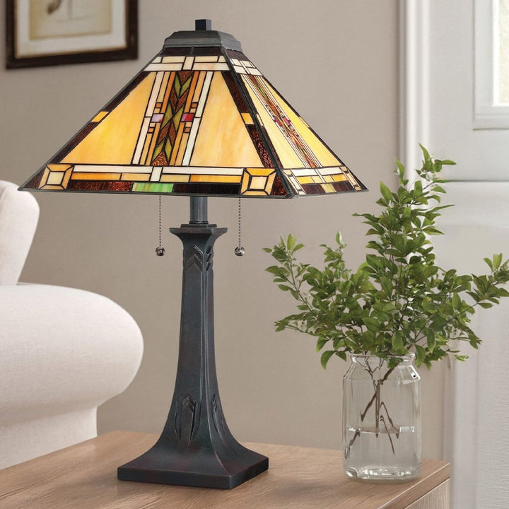 Quoizel QZ-NAVAJO-TL-VB Navajo 2 Light Table Lamp Bronze with Art Glass Shade