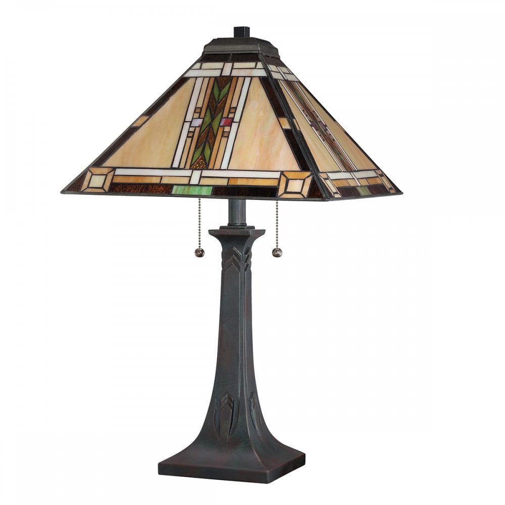 Quoizel QZ-NAVAJO-TL-VB Navajo 2 Light Table Lamp Bronze with Art Glass Shade