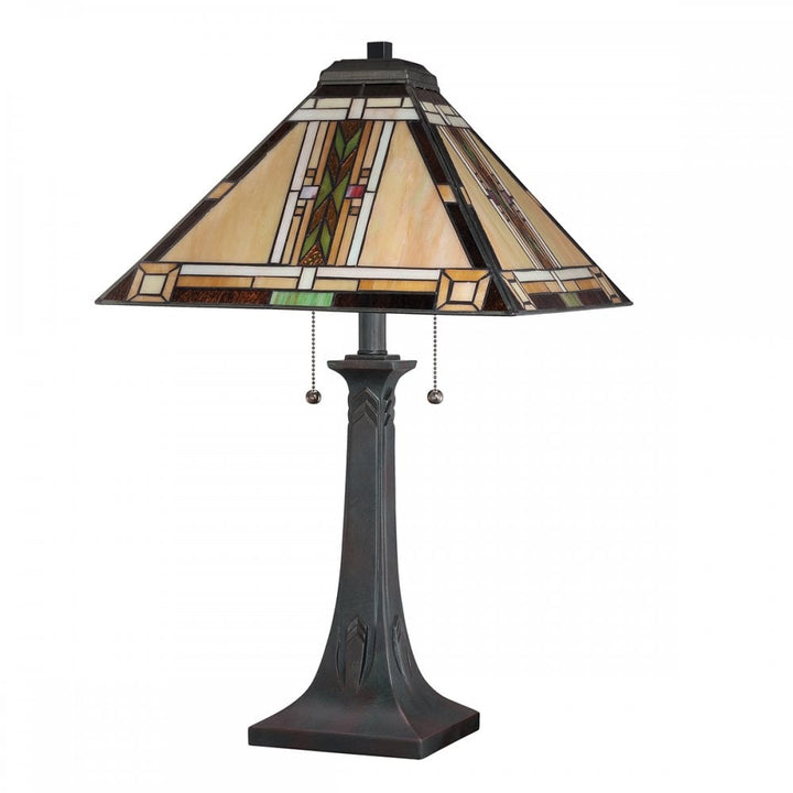 Quoizel QZ-NAVAJO-TL-VB Navajo 2 Light Table Lamp Bronze with Art Glass Shade