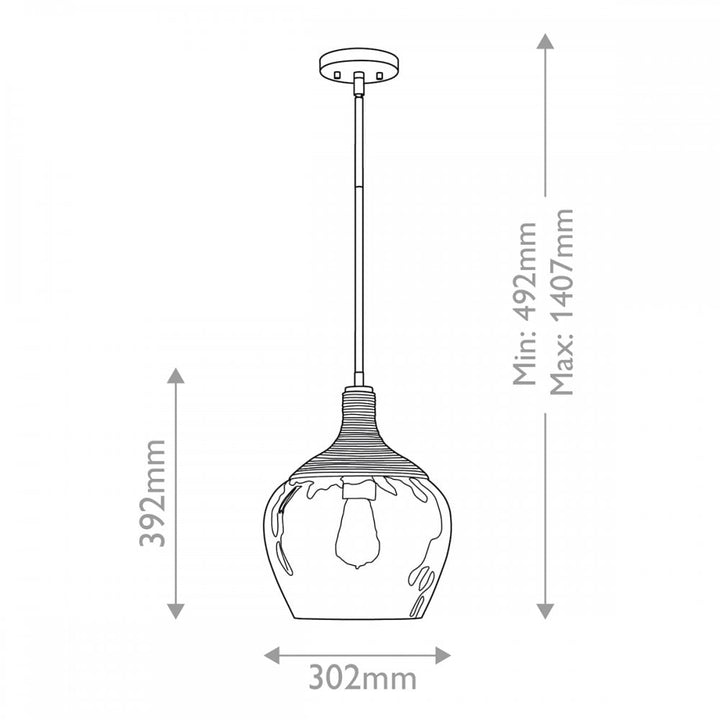 Quoizel QZ-ROYER-1P-MBK Royer 1 Light Pendant Matte Black with natural rope detail and clear mottled blown glass shade