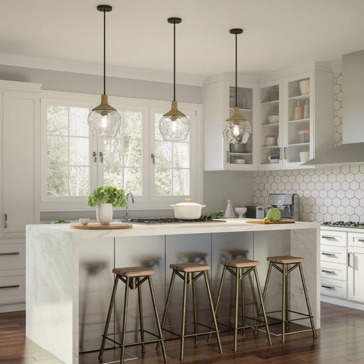 Quoizel QZ-ROYER-1P-MBK Royer 1 Light Pendant Matte Black with natural rope detail and clear mottled blown glass shade