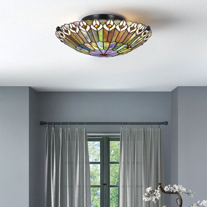 Quoizel QZ-WATKINS-F-VB Watkins 2 Light Flush Valiant Bronze & Art Glass Shade