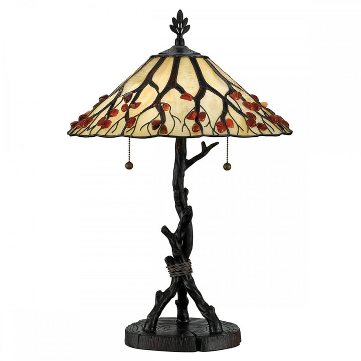 Quoizel QZ-WHISPERING-TL-VB Whispering 2 Light Table Lamp Valiant Bronze with Art Glass Shade