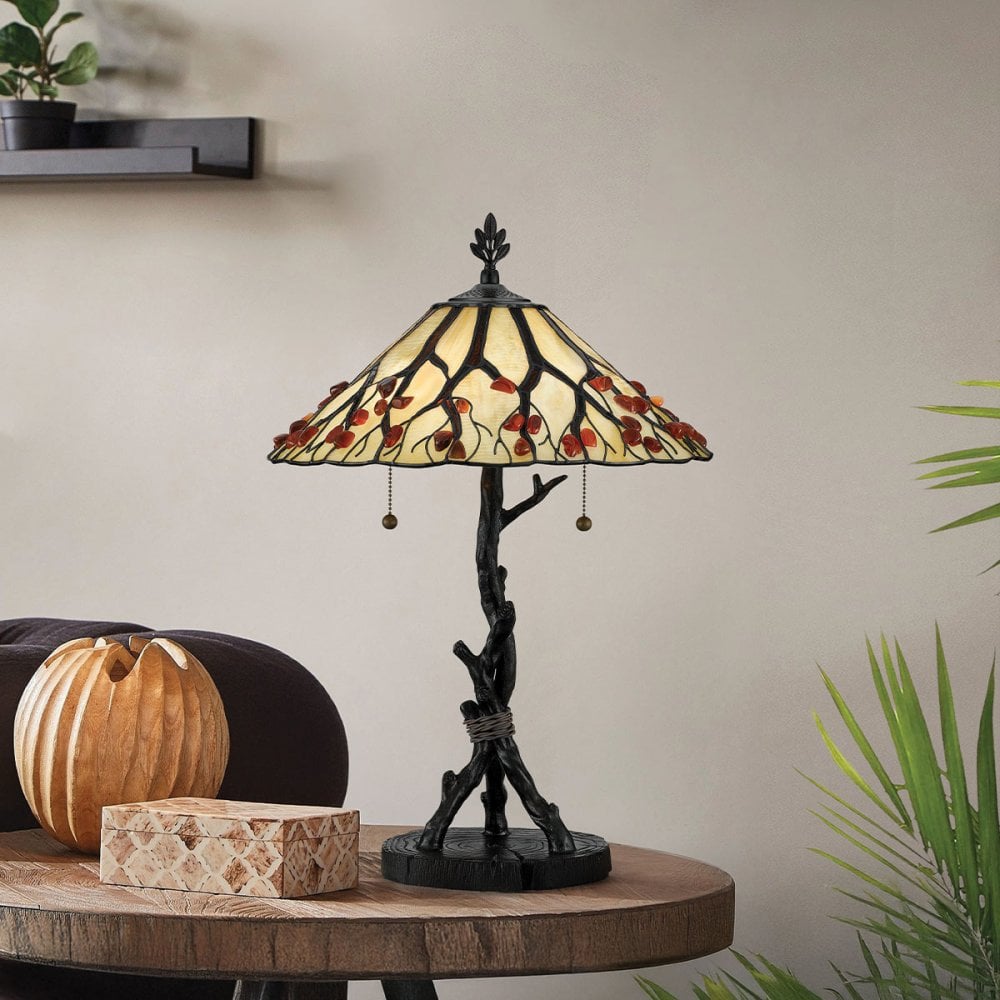 Quoizel QZ-WHISPERING-TL-VB Whispering 2 Light Table Lamp Valiant Bronze with Art Glass Shade