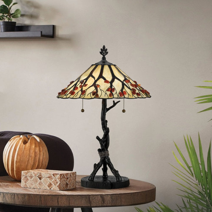 Quoizel QZ-WHISPERING-TL-VB Whispering 2 Light Table Lamp Valiant Bronze with Art Glass Shade