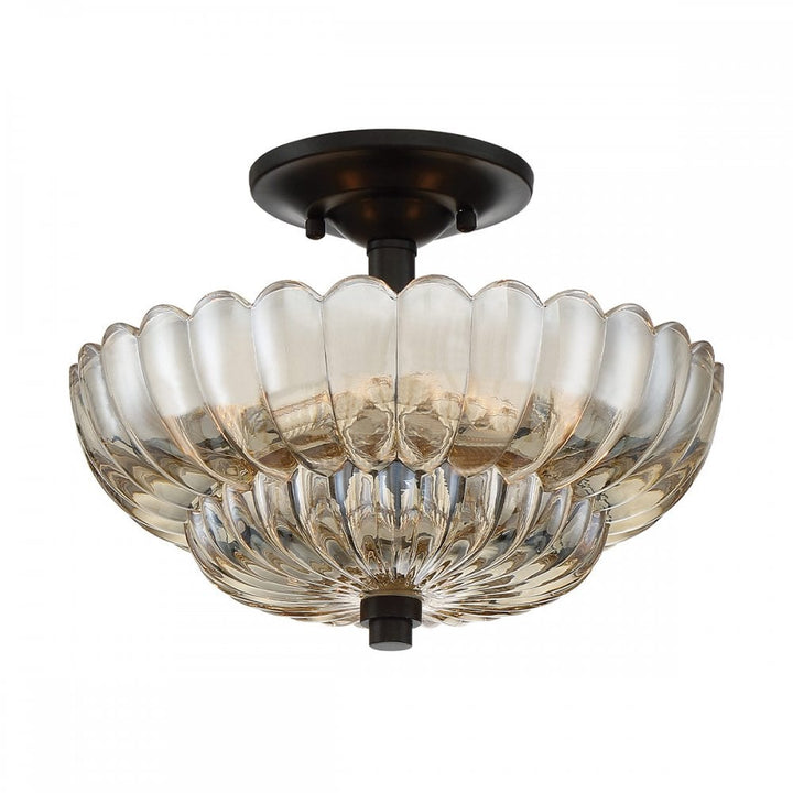 Quoizel QZ-WHITECAP-SF-S Whitecap 3 Light Semi-Flush Tinted Amber Glass with Mottled Cocoa Brown