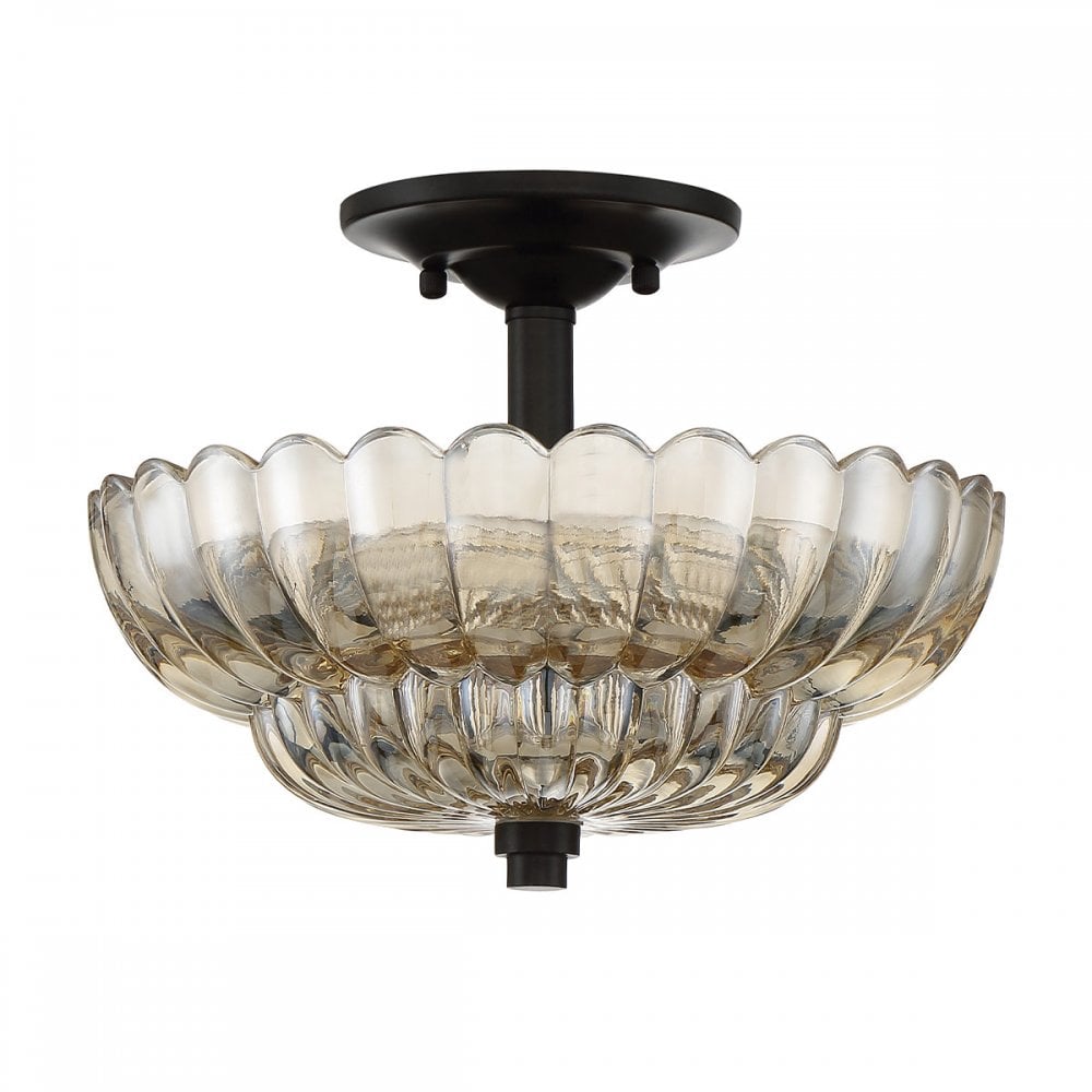 Quoizel QZ-WHITECAP-SF-S Whitecap 3 Light Semi-Flush Tinted Amber Glass with Mottled Cocoa Brown