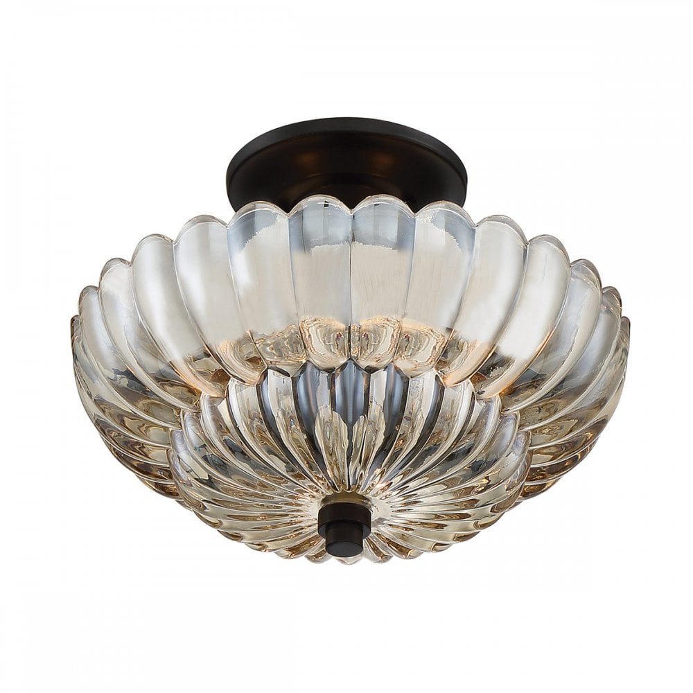 Quoizel QZ-WHITECAP-SF-S Whitecap 3 Light Semi-Flush Tinted Amber Glass with Mottled Cocoa Brown