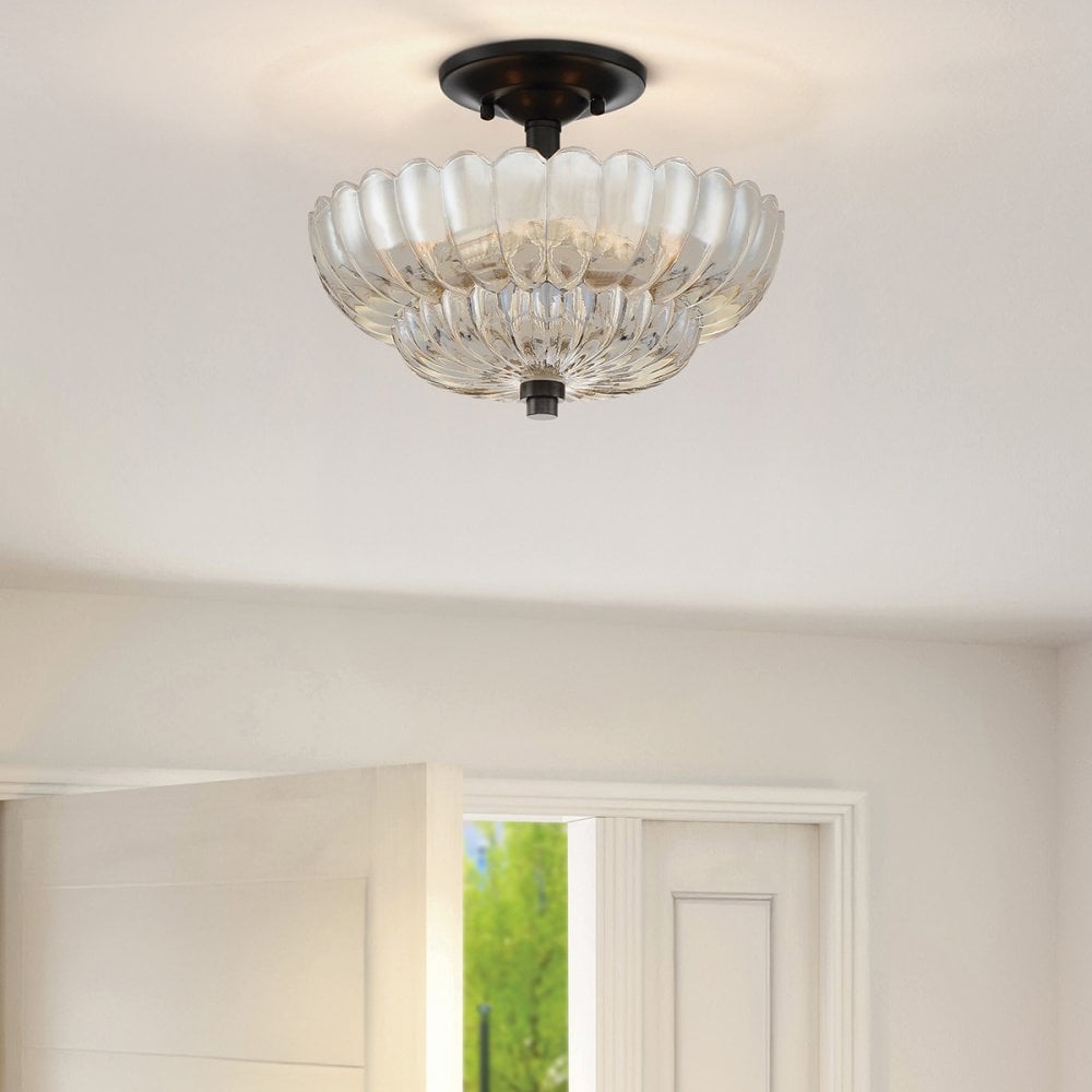 Quoizel QZ-WHITECAP-SF-S Whitecap 3 Light Semi-Flush Tinted Amber Glass with Mottled Cocoa Brown