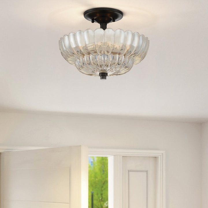 Quoizel QZ-WHITECAP-SF-S Whitecap 3 Light Semi-Flush Tinted Amber Glass with Mottled Cocoa Brown