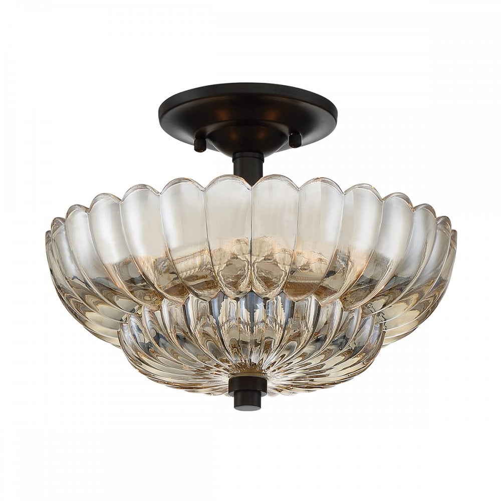 Quoizel QZ-WHITECAP-SF-S Whitecap 3 Light Semi-Flush Tinted Amber Glass with Mottled Cocoa Brown