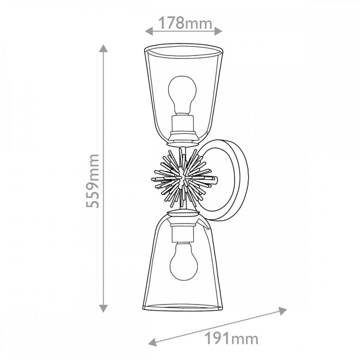Elstead STARING-2WB-DG-CLEAR Staring 2 Light Wall Light Distressed Gold