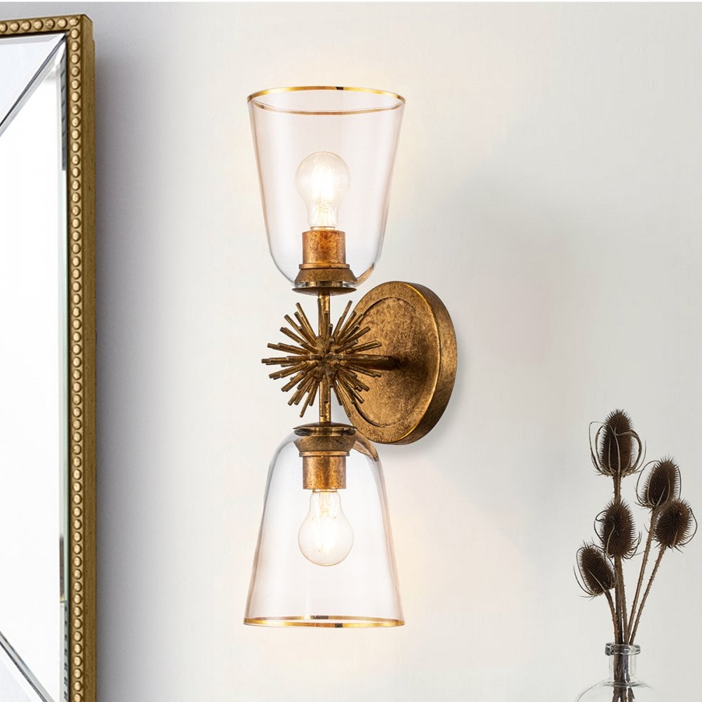 Elstead STARING-2WB-DG-CLEAR Staring 2 Light Wall Light Distressed Gold