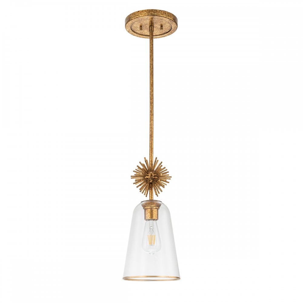 Elstead STARING-MP-DG-CLEAR Staring 1 Light Mini Pendant Distressed Gold