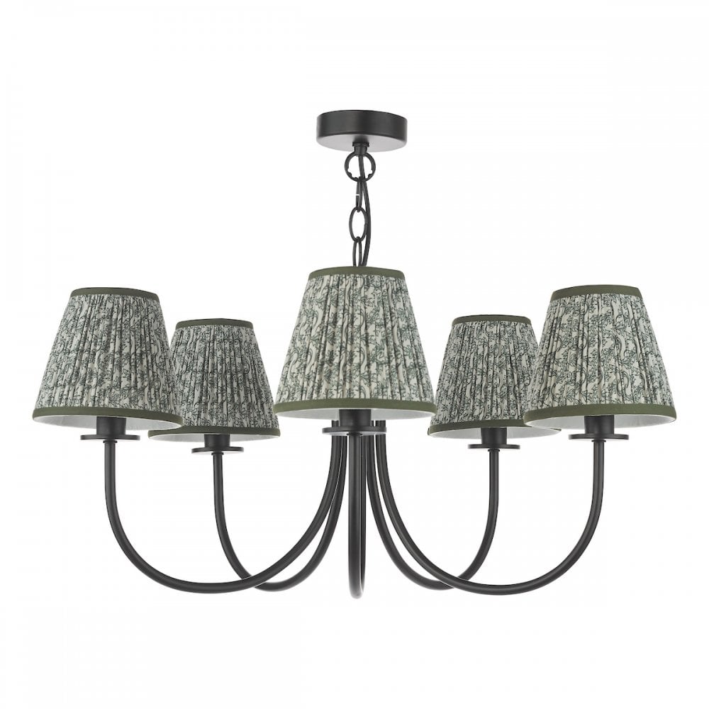 Dar BEC0522-EST2624 Becca 5 Light Pendant Matt Black With Shade