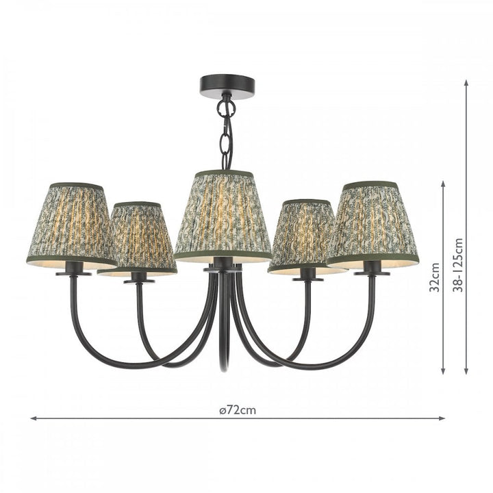 Dar BEC0522-EST2624 Becca 5 Light Pendant Matt Black With Shade