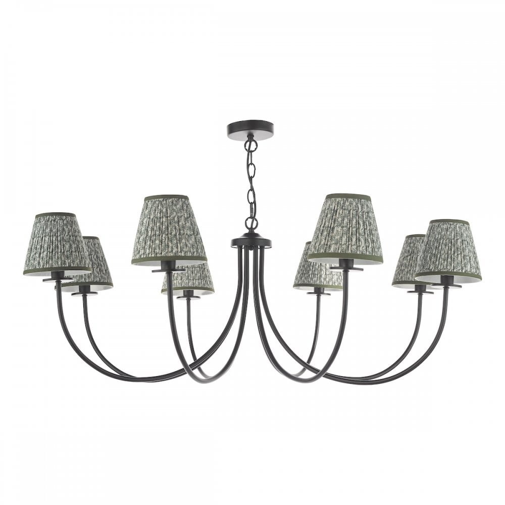 Dar BEC0822-EST2624 Becca 8 Light Pendant Matt Black With Shade