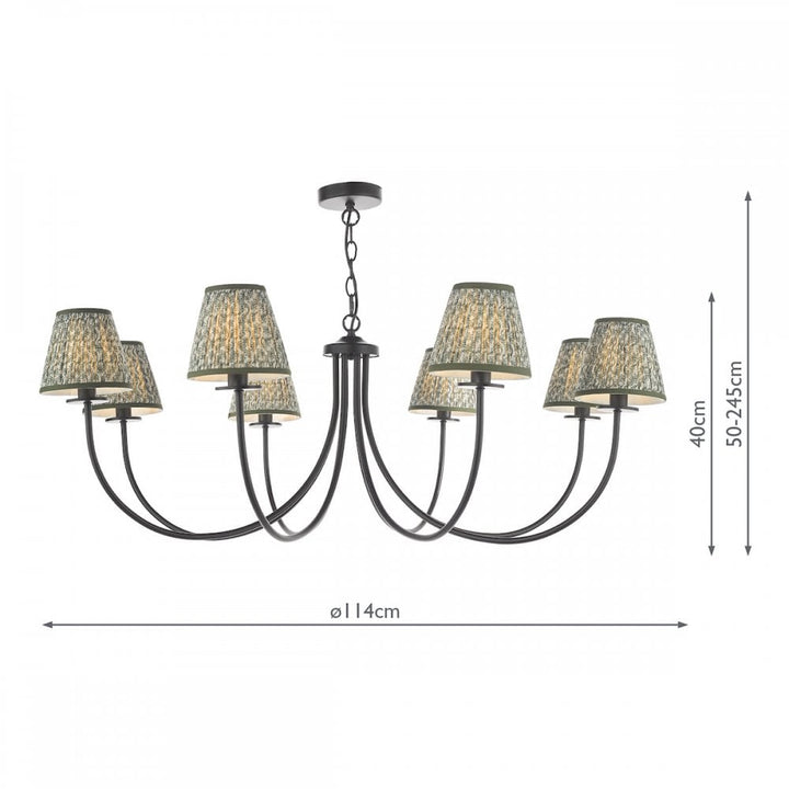 Dar BEC0822-EST2624 Becca 8 Light Pendant Matt Black With Shade