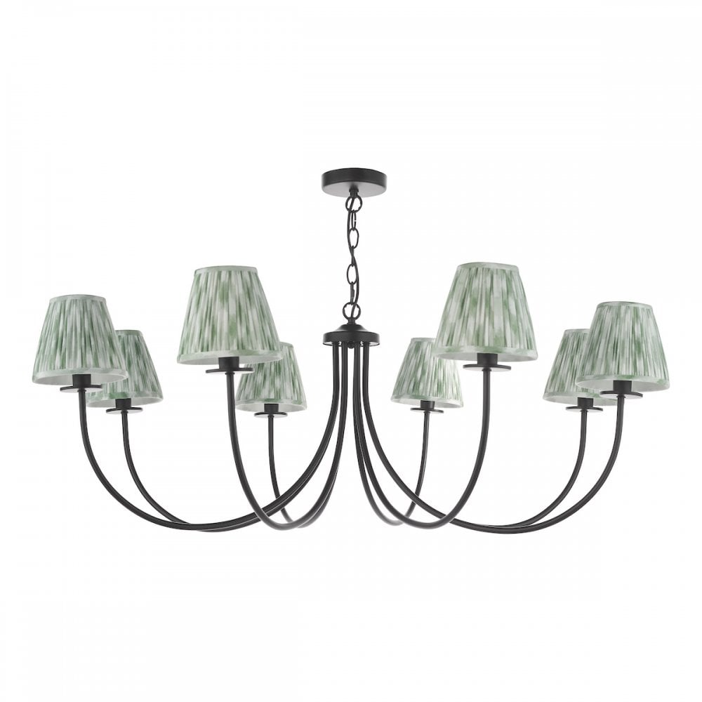 Dar BEC0822-IKA2624 Becca 8 Light Pendant Matt Black With Shade