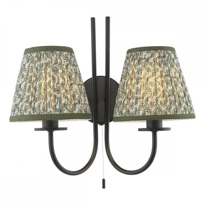 Dar BEC0922-EST2624 Becca 2 Light Wall Light Matt Black and Green With Shade