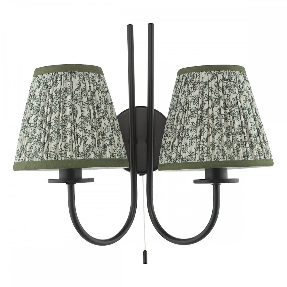 Dar BEC0922-EST2624 Becca 2 Light Wall Light Matt Black and Green With Shade