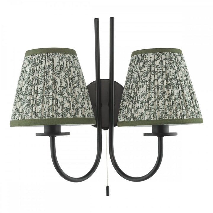 Dar BEC0922-EST2624 Becca 2 Light Wall Light Matt Black and Green With Shade