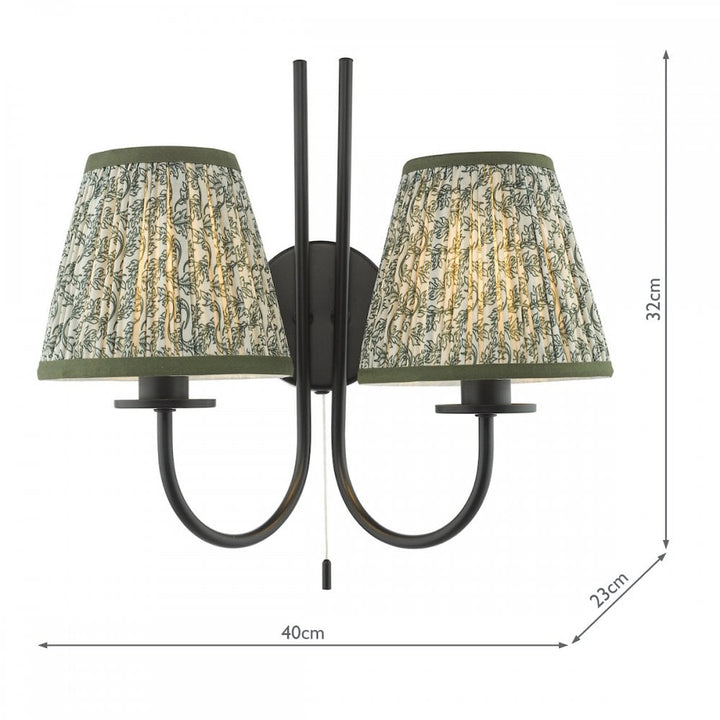Dar BEC0922-EST2624 Becca 2 Light Wall Light Matt Black and Green With Shade