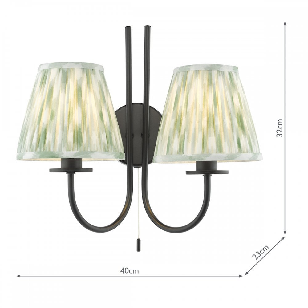 Dar BEC0922-IKA2624 Becca 2 Light Wall Light Matt Black With Shade