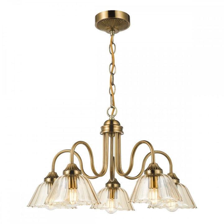 Dar ERI0563 Erika 5 Light Pendant Antique Bronze and Amber Glass