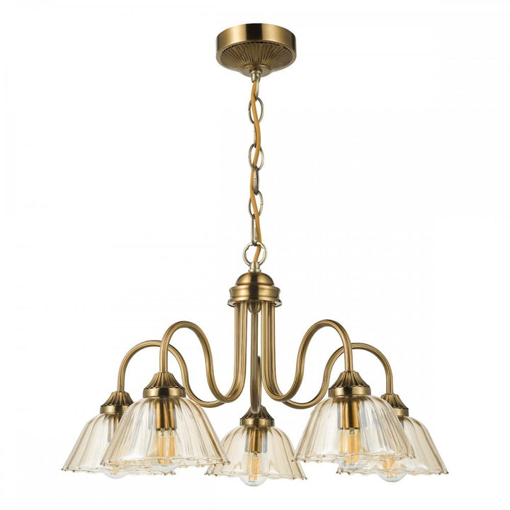 Dar ERI0563 Erika 5 Light Pendant Antique Bronze and Amber Glass