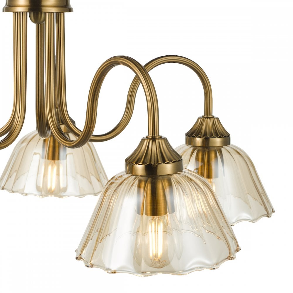Dar ERI0563 Erika 5 Light Pendant Antique Bronze and Amber Glass