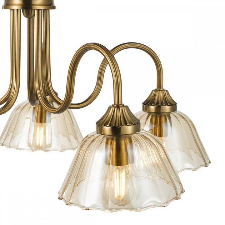 Dar ERI0563 Erika 5 Light Pendant Antique Bronze and Amber Glass