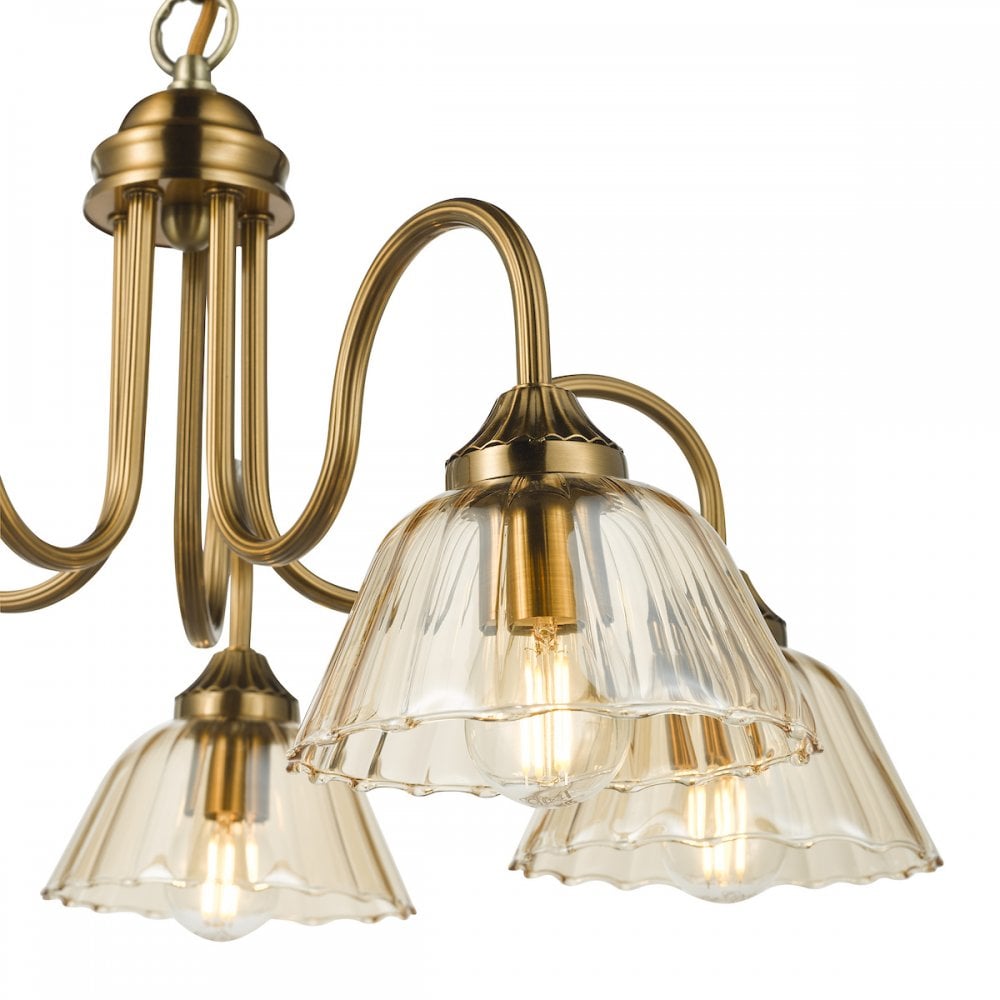 Dar ERI0563 Erika 5 Light Pendant Antique Bronze and Amber Glass