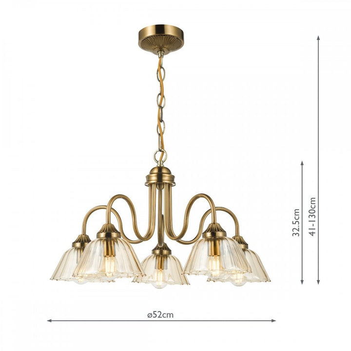 Dar ERI0563 Erika 5 Light Pendant Antique Bronze and Amber Glass