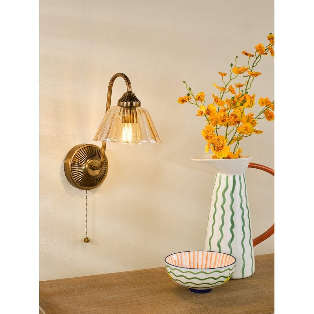Dar ERI0763 Erika Wall Light Antique Bronze and Amber Glass