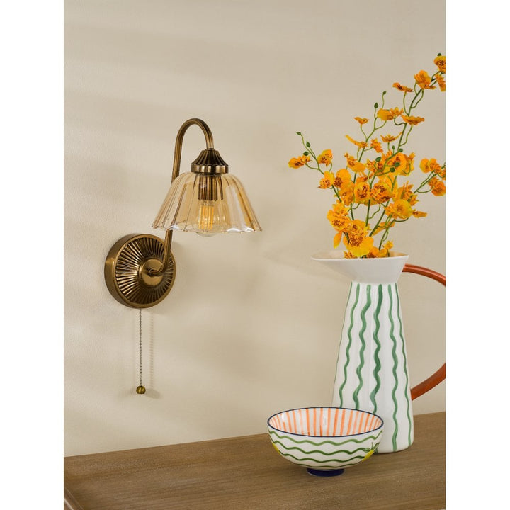 Dar ERI0763 Erika Wall Light Antique Bronze and Amber Glass