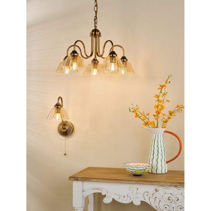 Dar ERI0763 Erika Wall Light Antique Bronze and Amber Glass