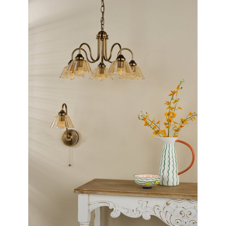 Dar ERI0763 Erika Wall Light Antique Bronze and Amber Glass
