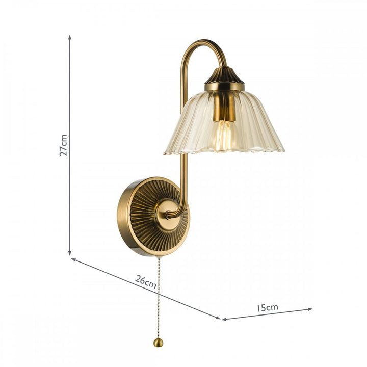 Dar ERI0763 Erika Wall Light Antique Bronze and Amber Glass