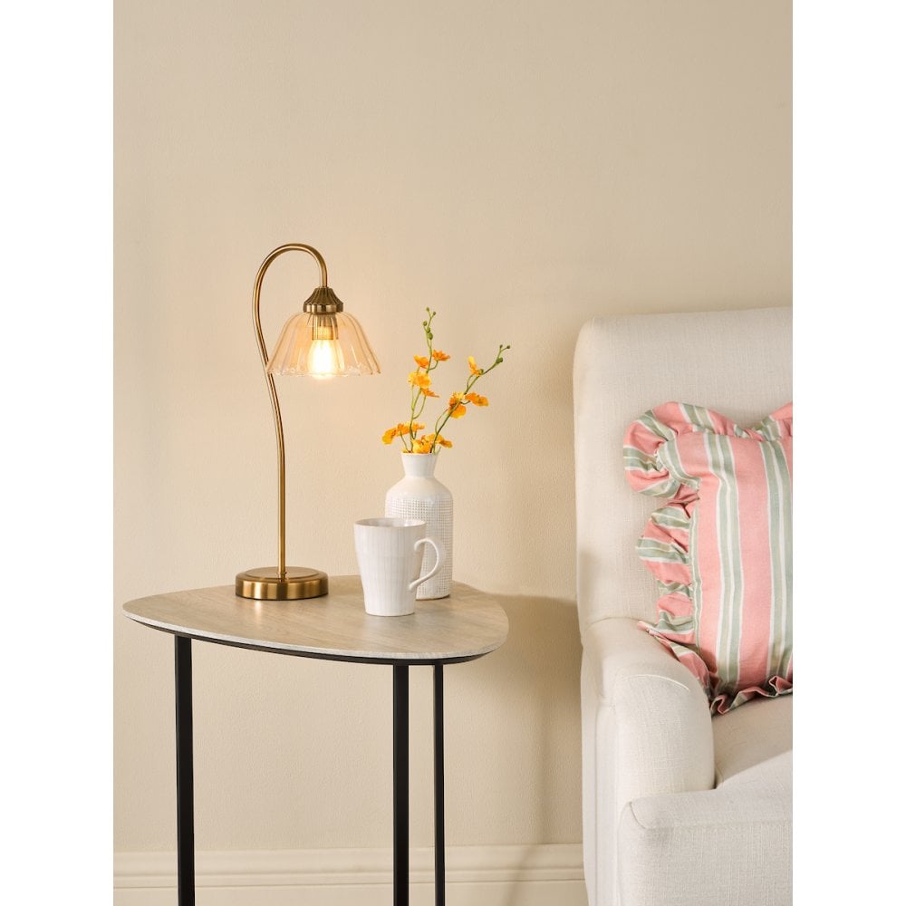 Dar ERI4263 Erika Table Lamp Antique Bronze and Amber Glass